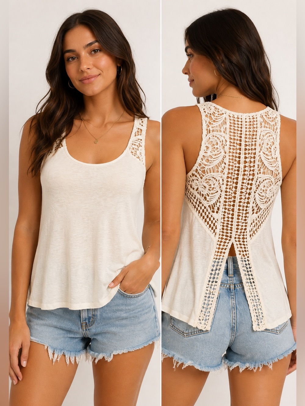 Mossimo Supply Co Cream Crochet Lace Open Back Tank Top XS Boho